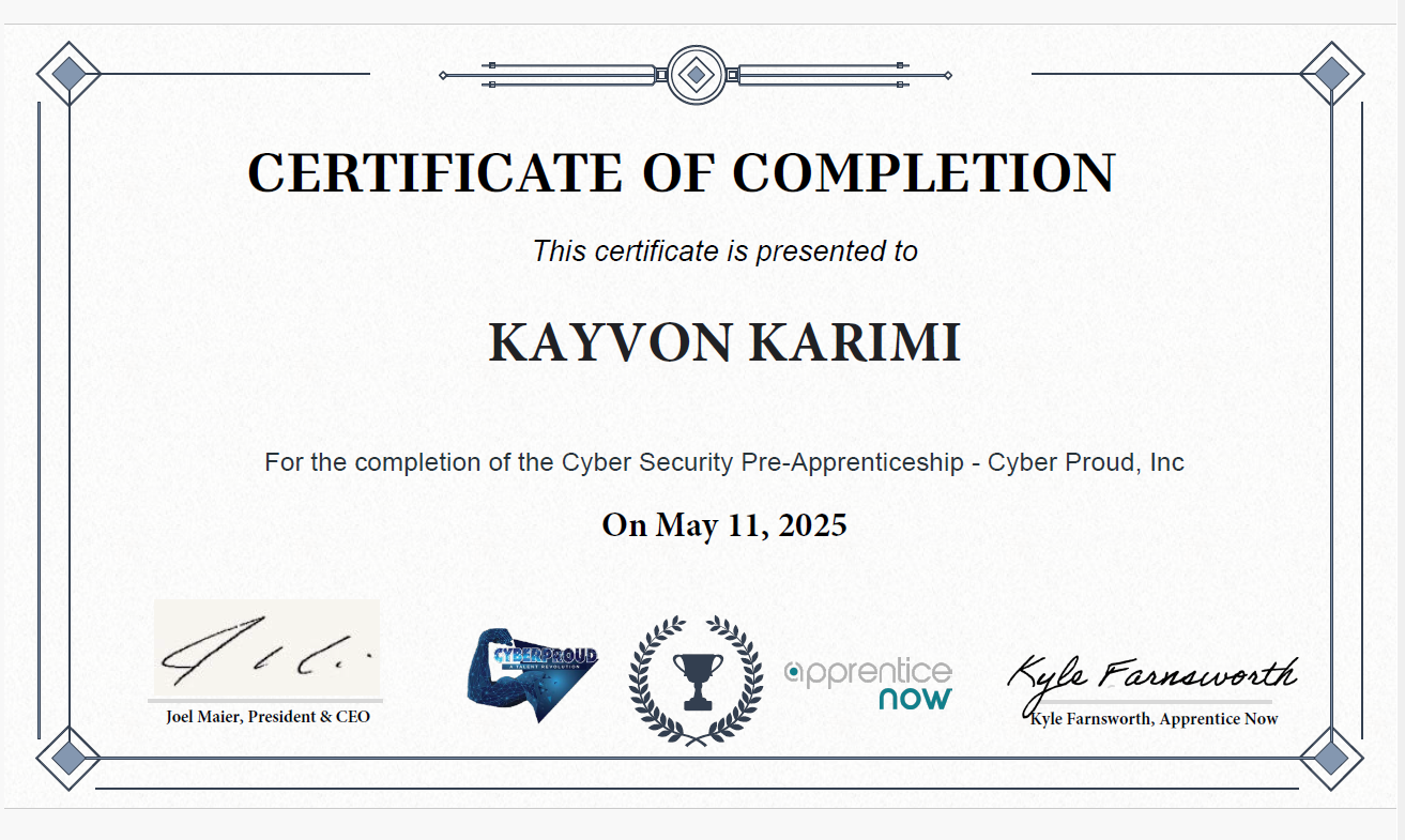 Cyber Proud Pre-Apprenticeship Certificate